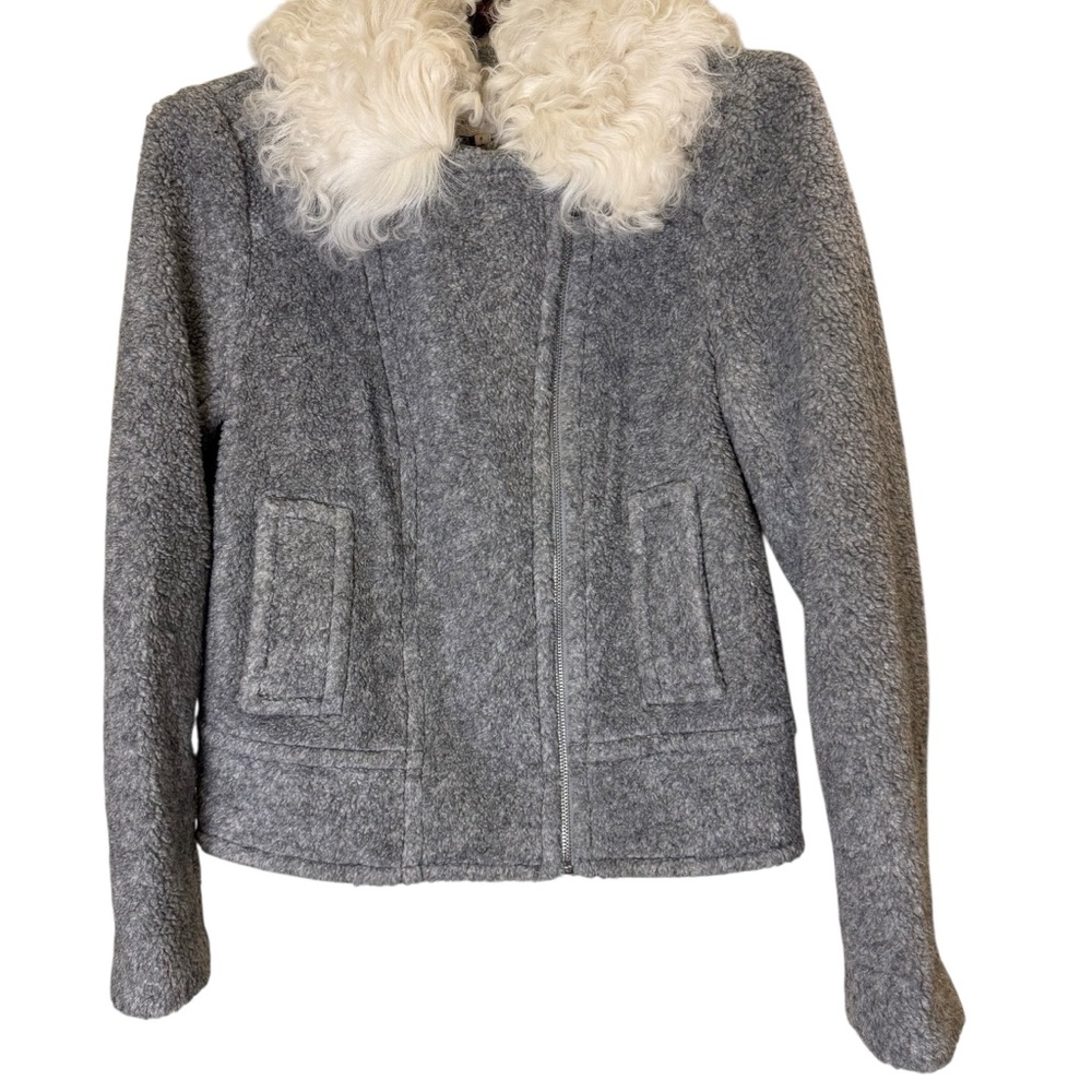 Rebecca Taylor Shearling Collar Moto/Bomber Zip Front Jacket sz 6 - Picture 3 of 14